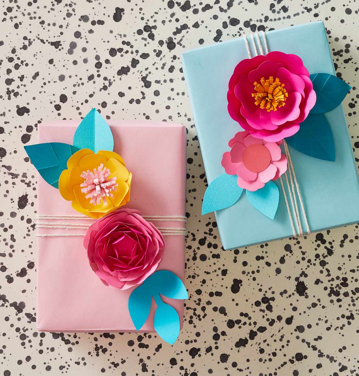 wrapped presents paper flowers