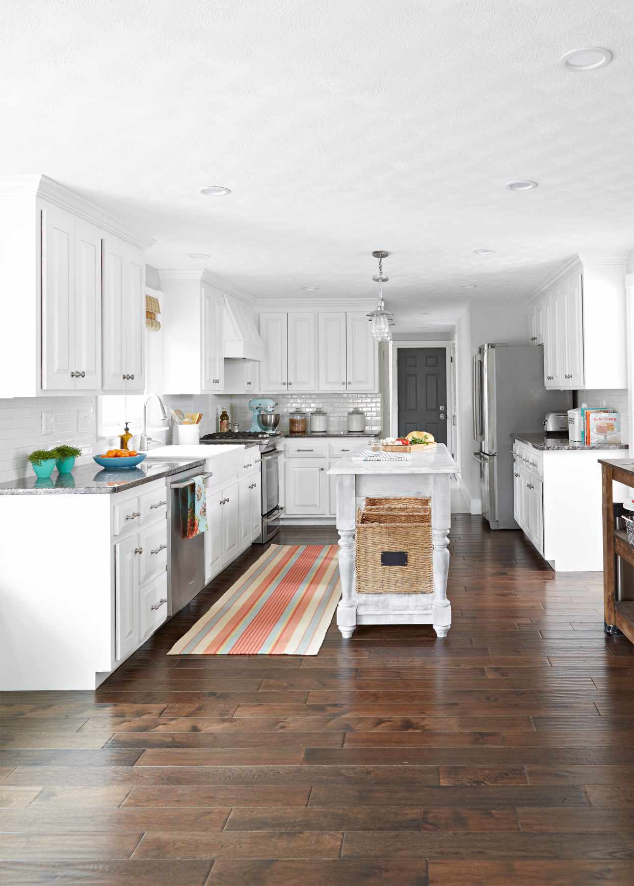 white kitchen wood floor
