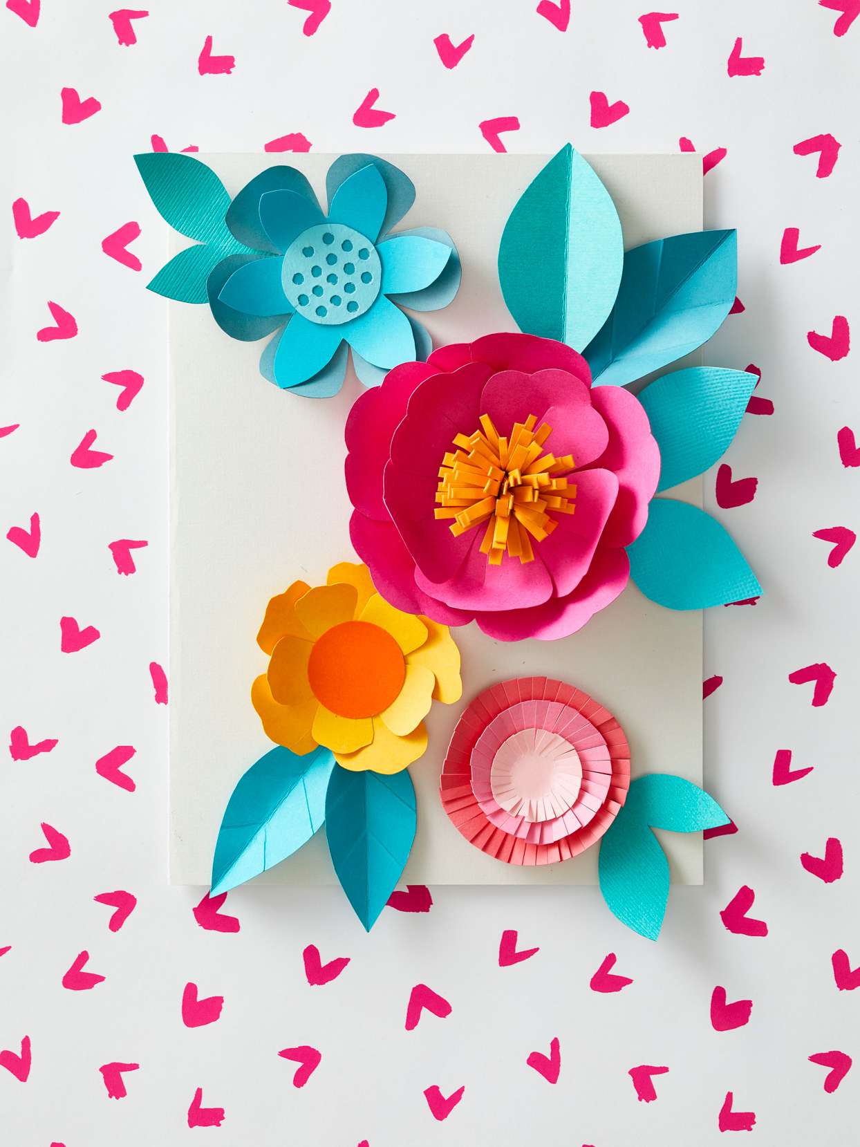 blue, pink, and yellow floral card