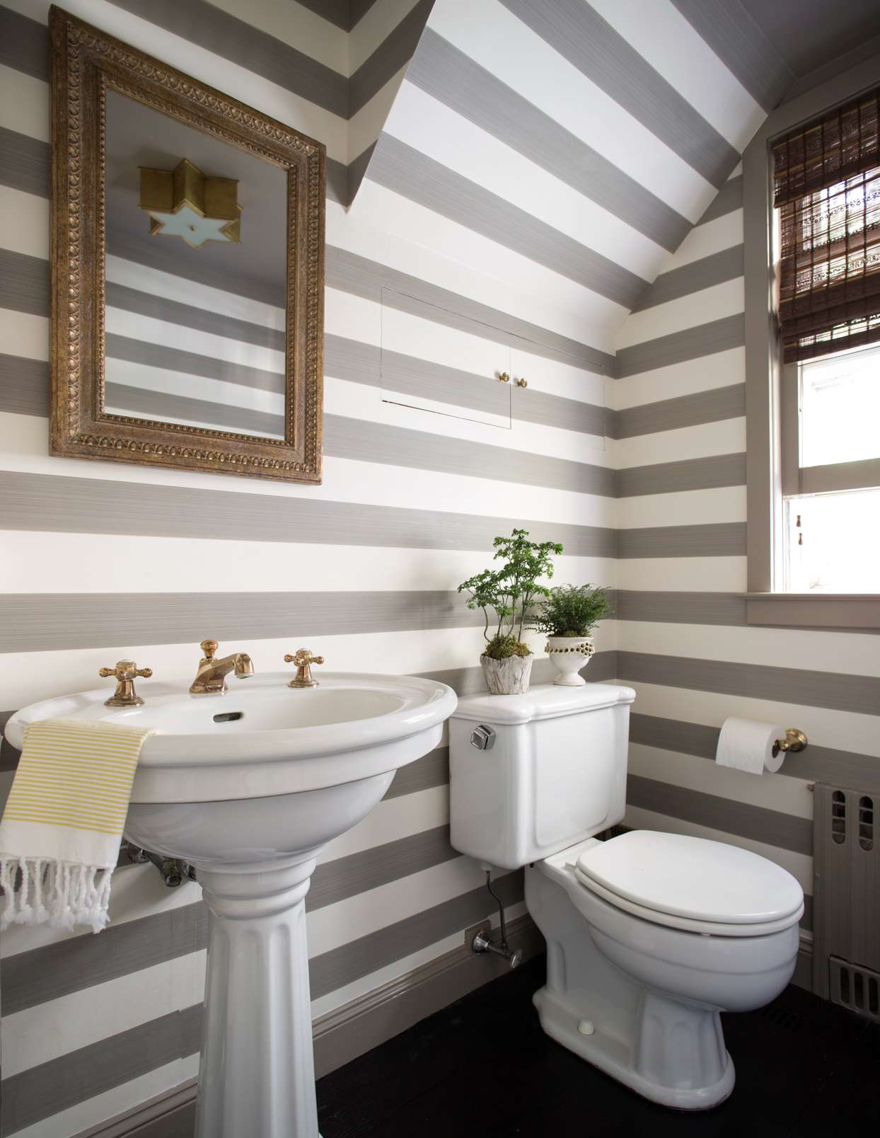 grey white striped bathroom
