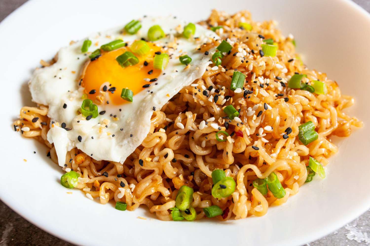 ramen noodle dish with fried egg