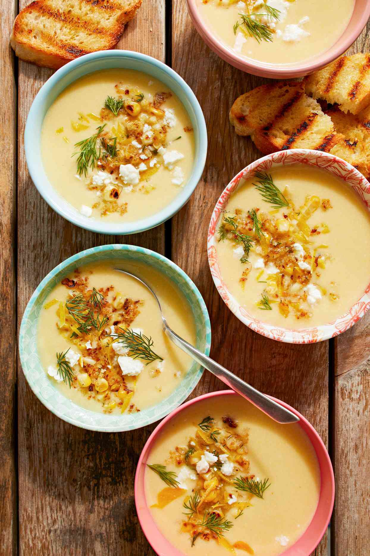 Chilled Corn Soup with Crispy Corn and Panko Topper