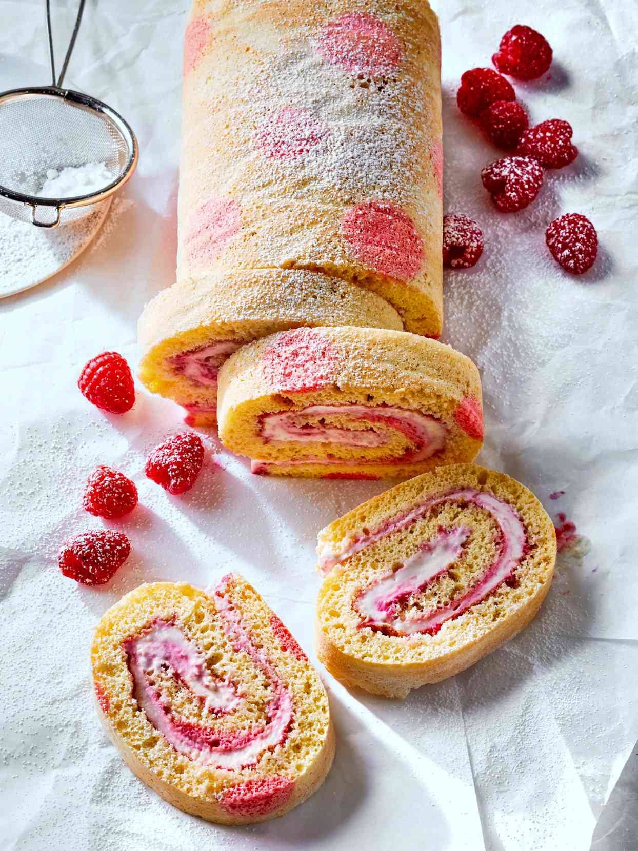 Raspberry and Rhubarb Swiss Roll