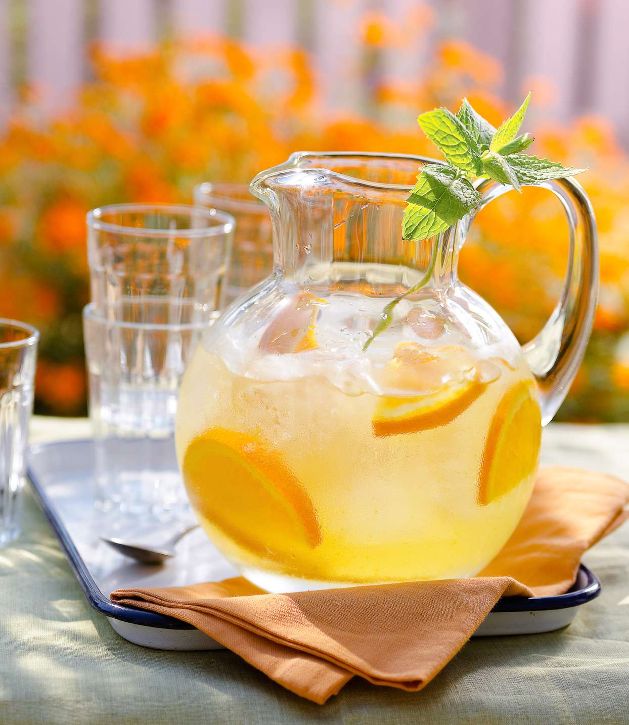 Orange-Mint Water in pitcher