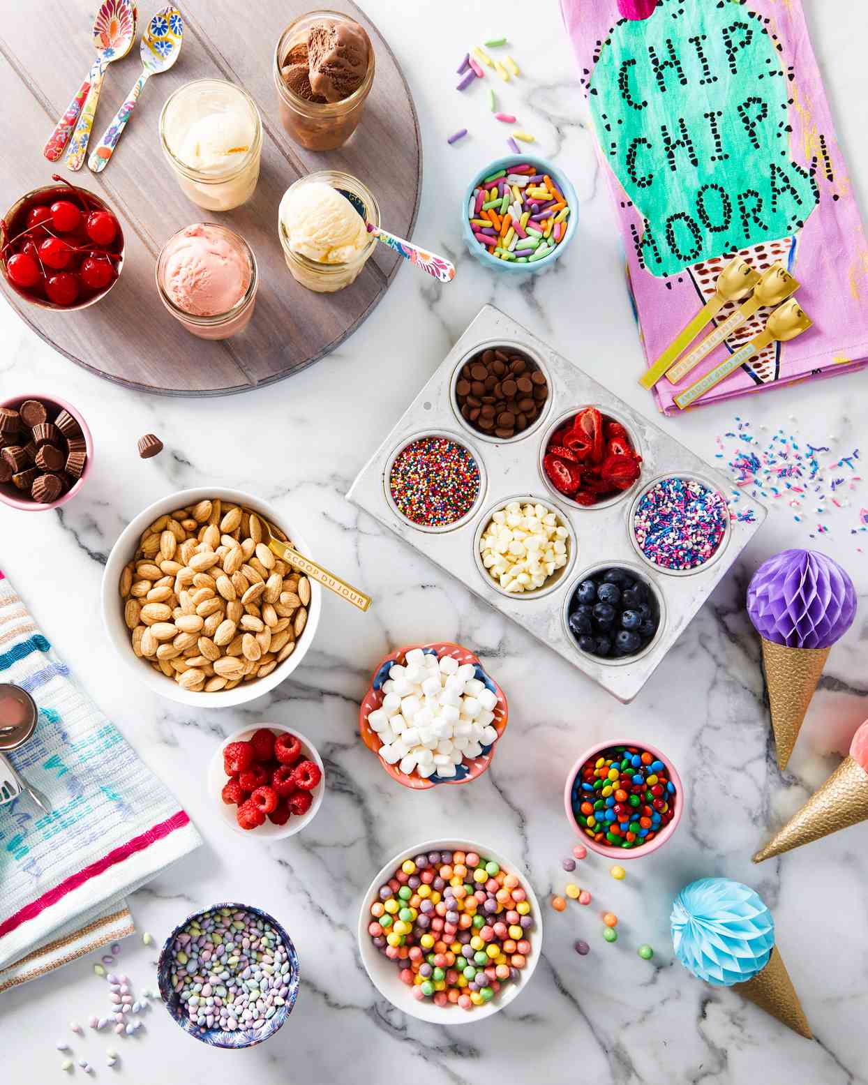 ice cream bar party toppings scoops spoons