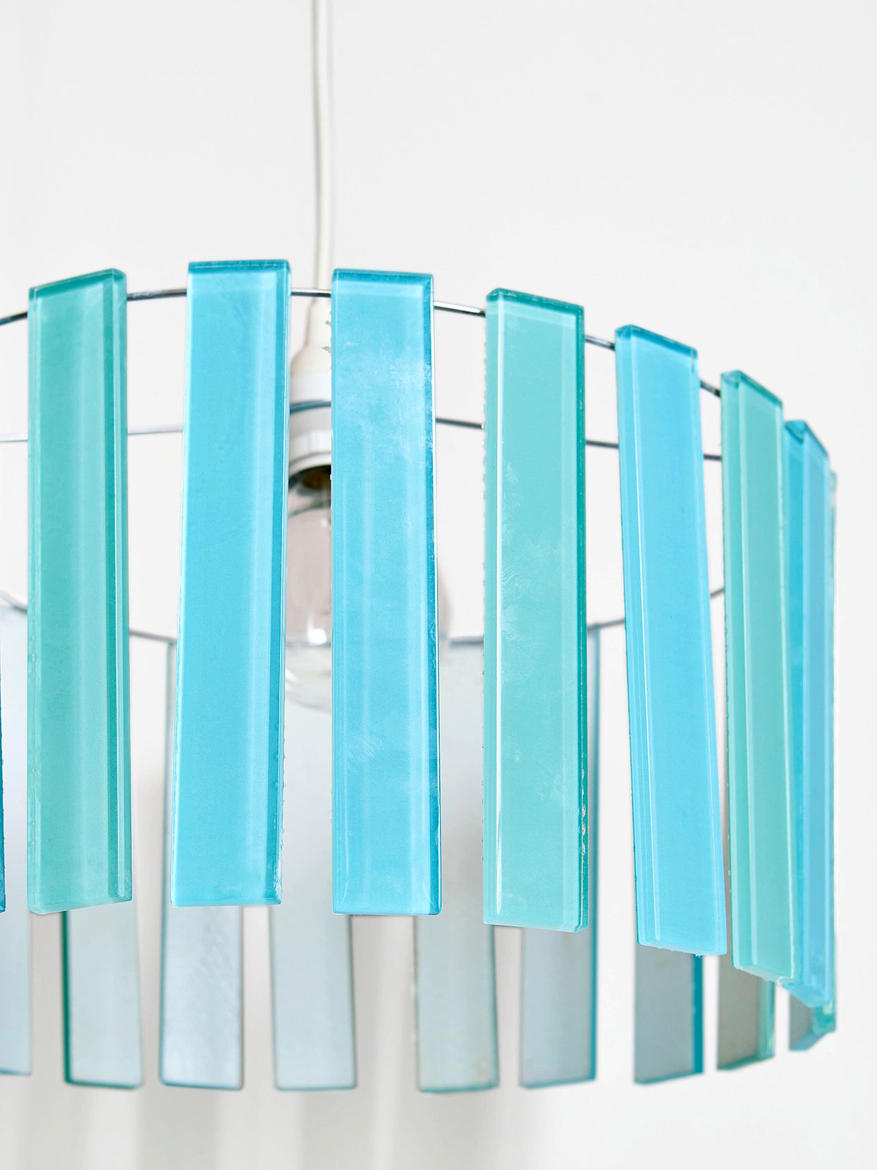diy blue glass tile chandelier pendant light detail