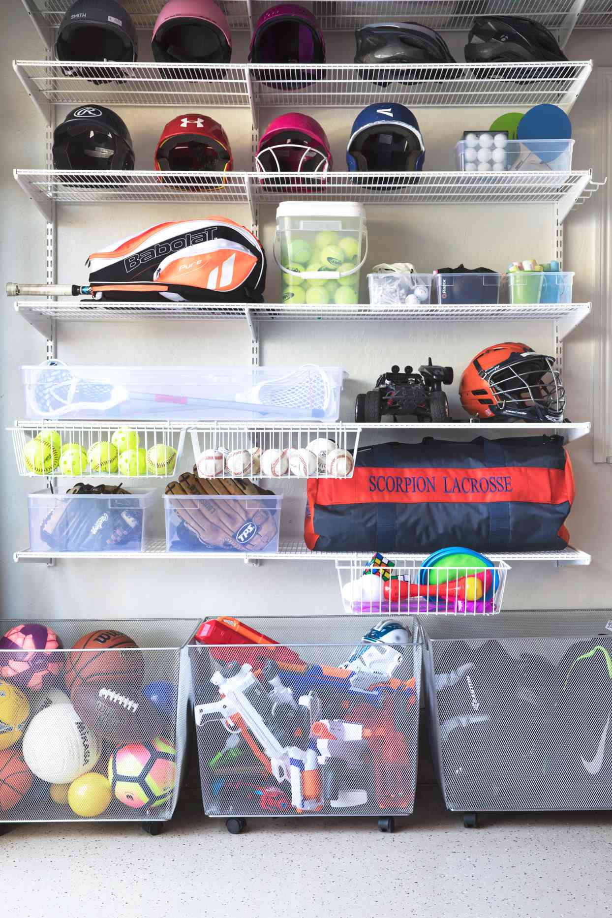 sports shelves storage bins