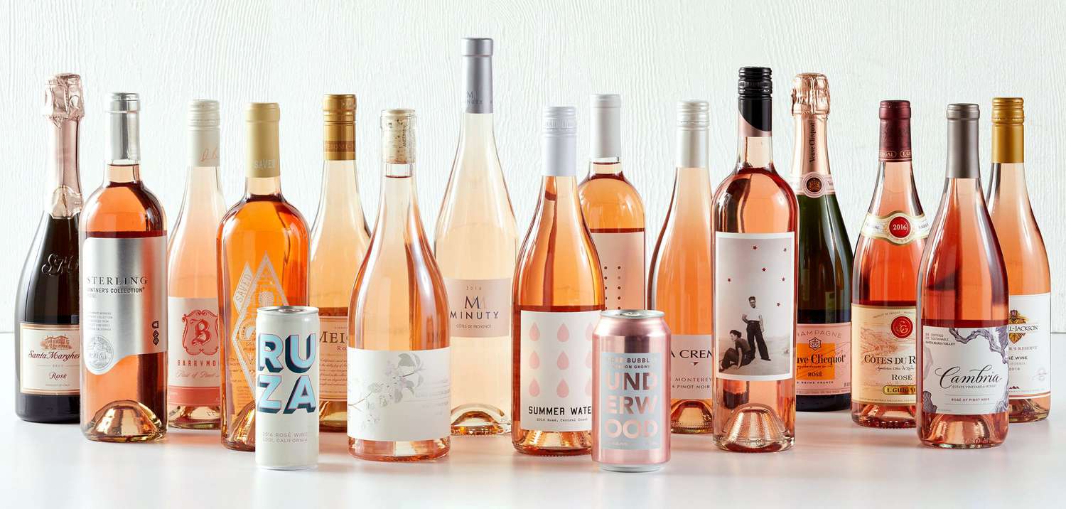 various bottles cans rose pink blush wine