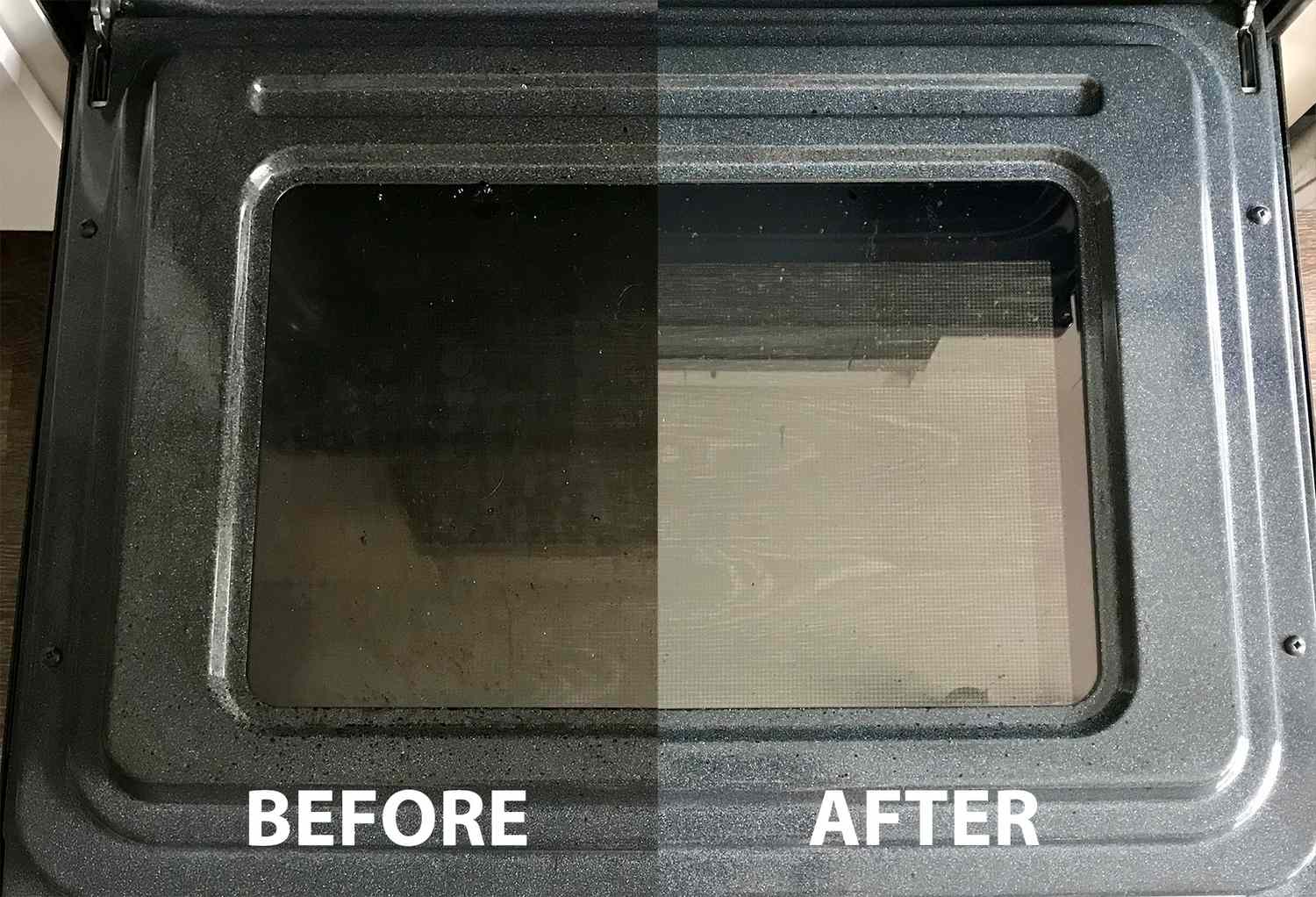 before and after composite photo of oven door