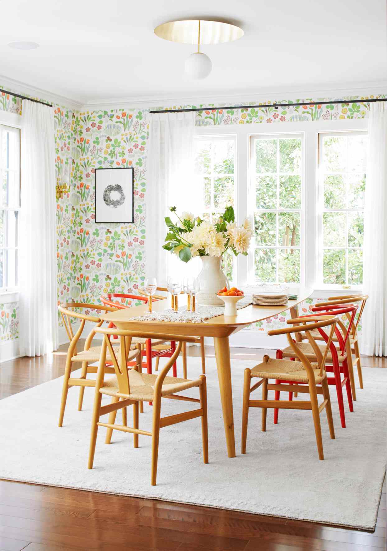 flower wallpaper wood dining table