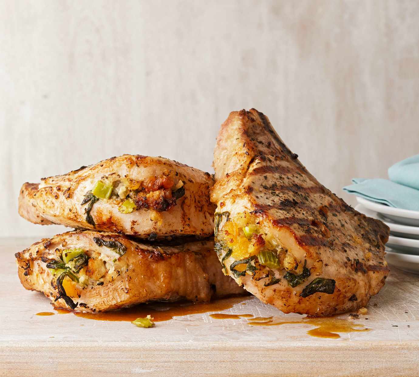 Pork Chops with Spinach-Apricot Stuffing