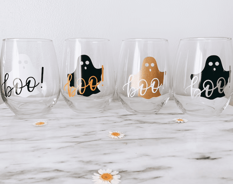 halloween wine glasses with ghosts