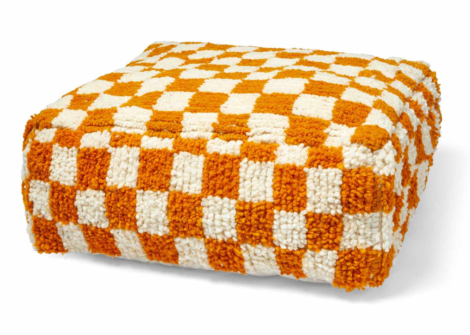 orange and white checkered pattern pouff