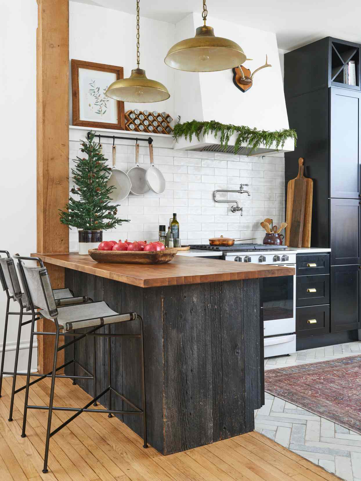 farmhouse kitchen with holiday decorations