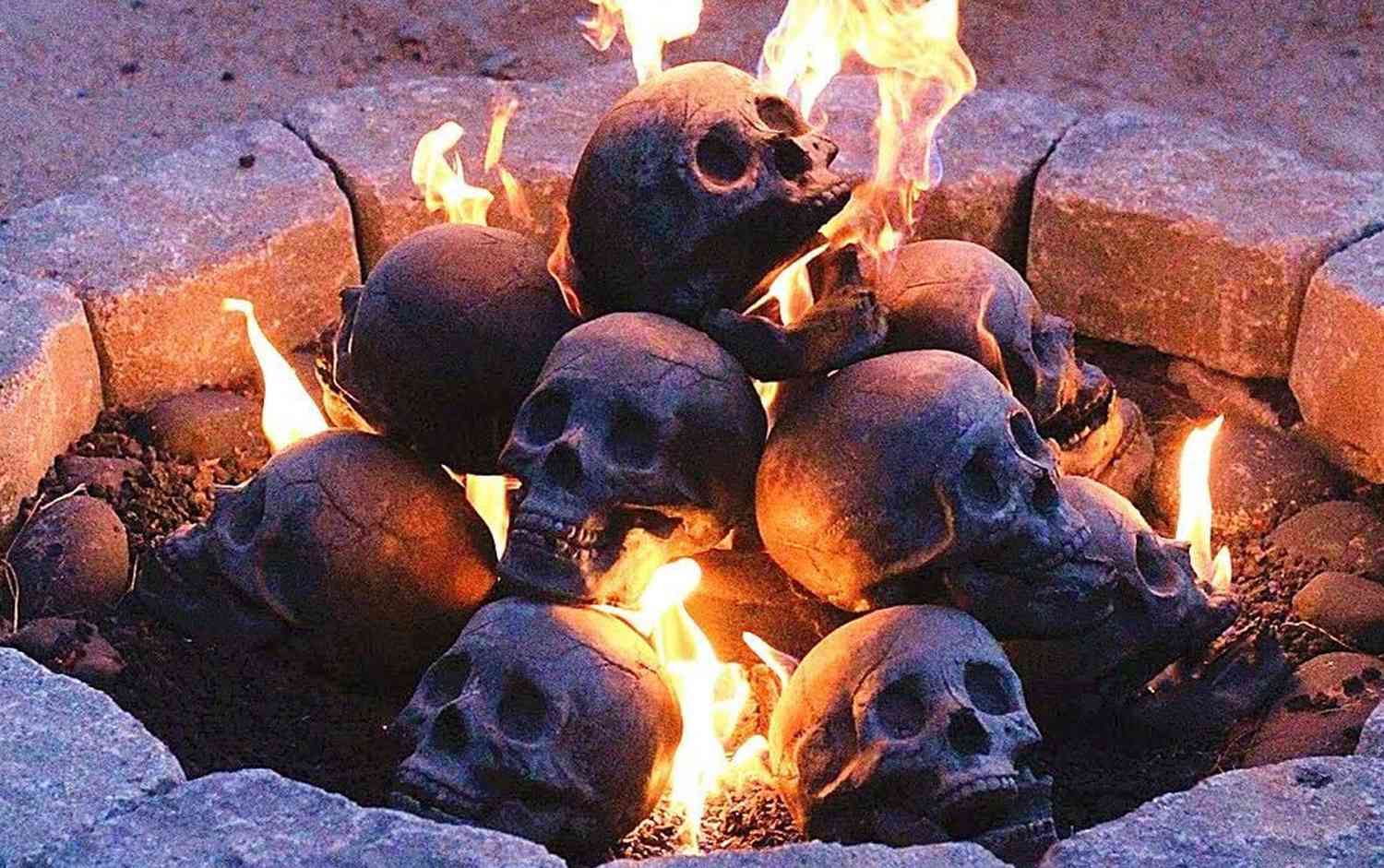 amazon skull logs burning in a firepit