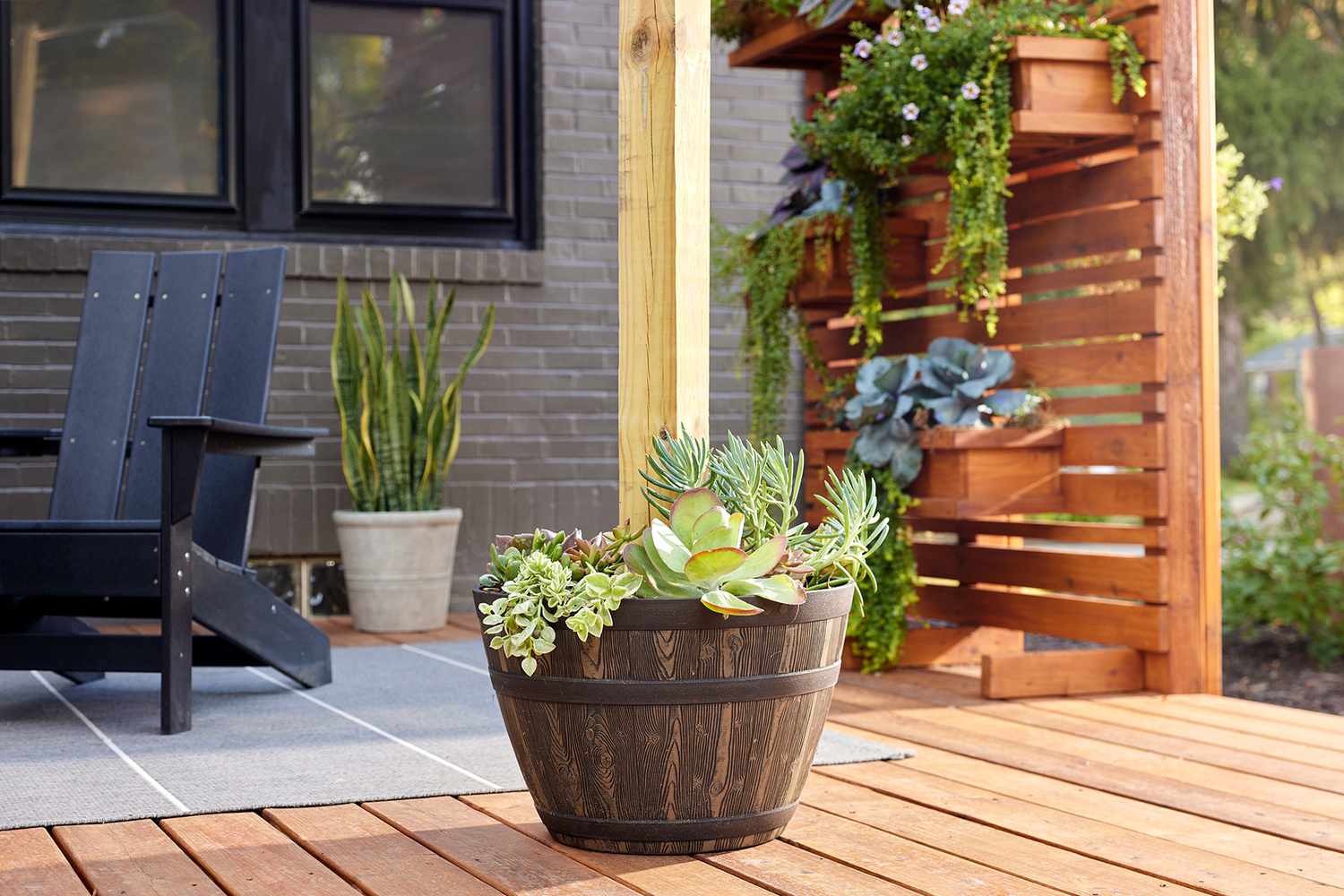 modern patio succulents planter deck post