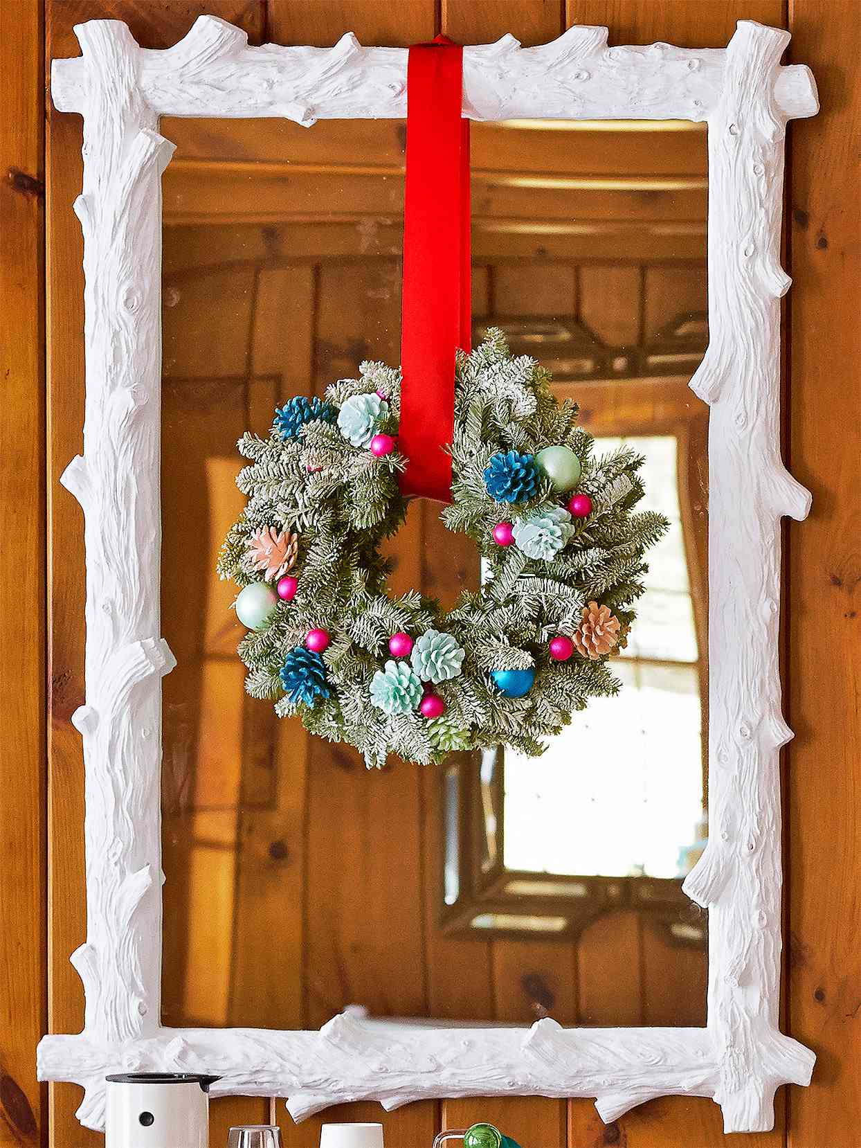 color pop pinecone wreath mirror crop