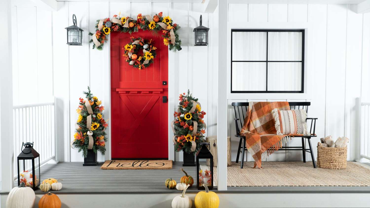 porch decorated for fall
