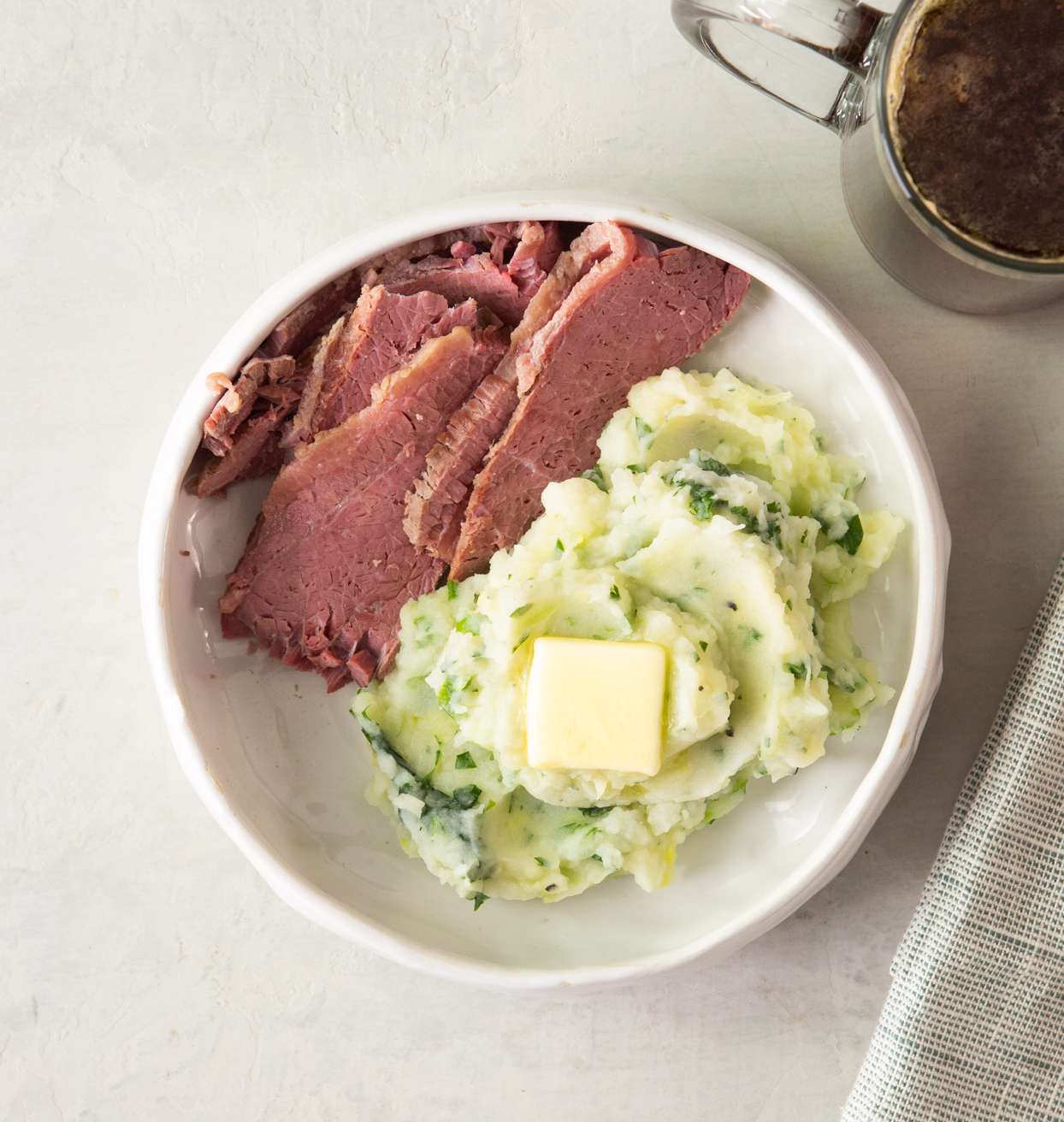bowl with corned beef and colcannon