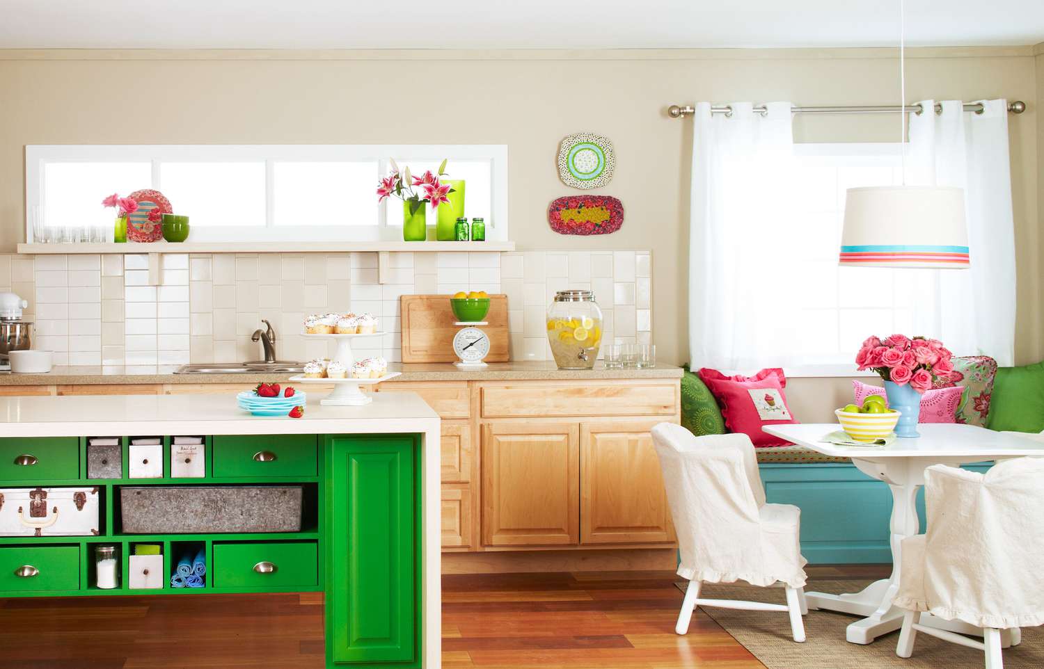kitchen with green island