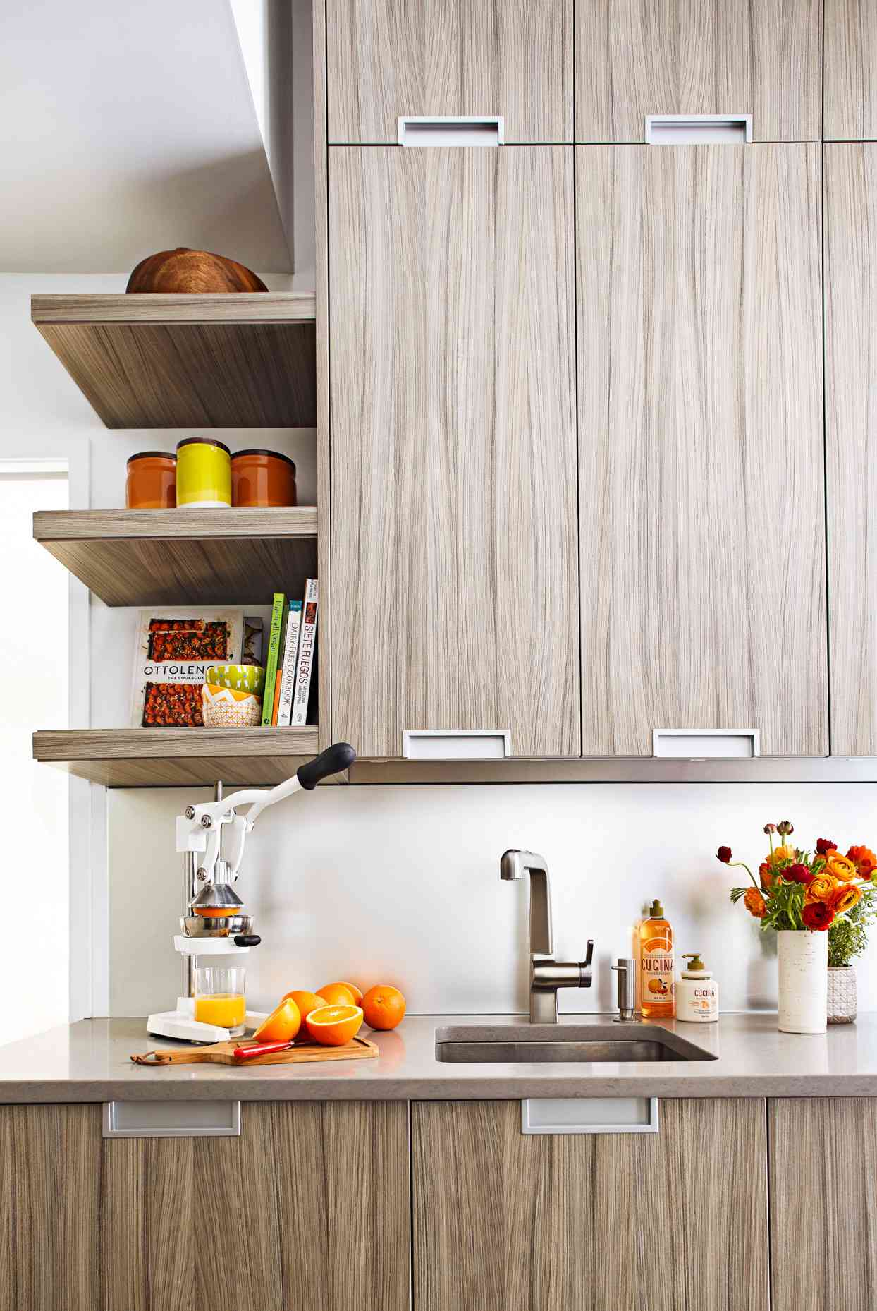 modern wooden kitchen cabinets and shelves