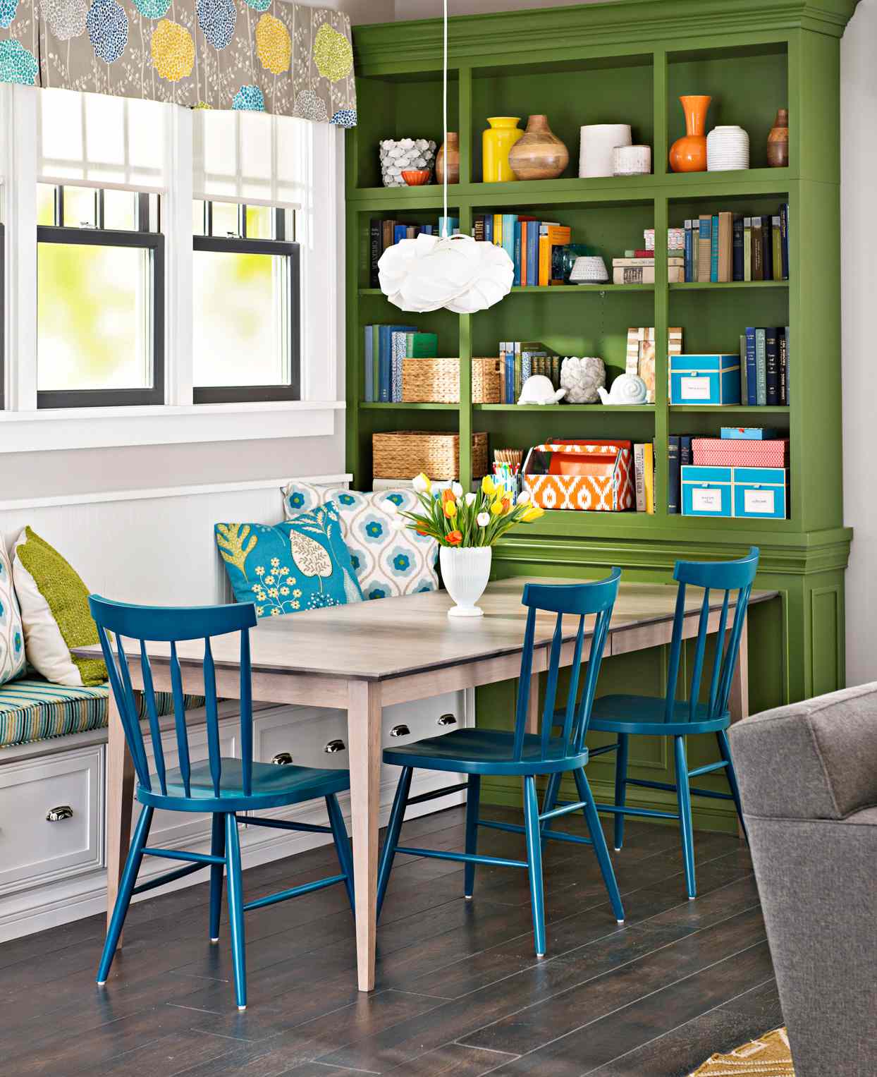 kitchen with green shelving