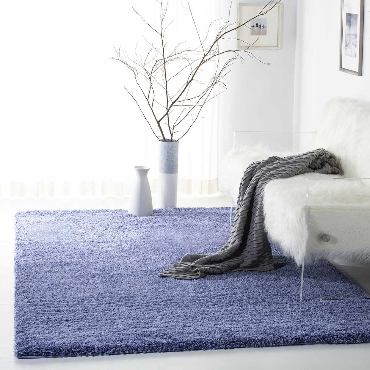 living room with purple rug