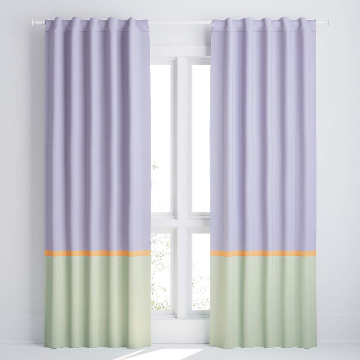 periwinkle and green color block curtains