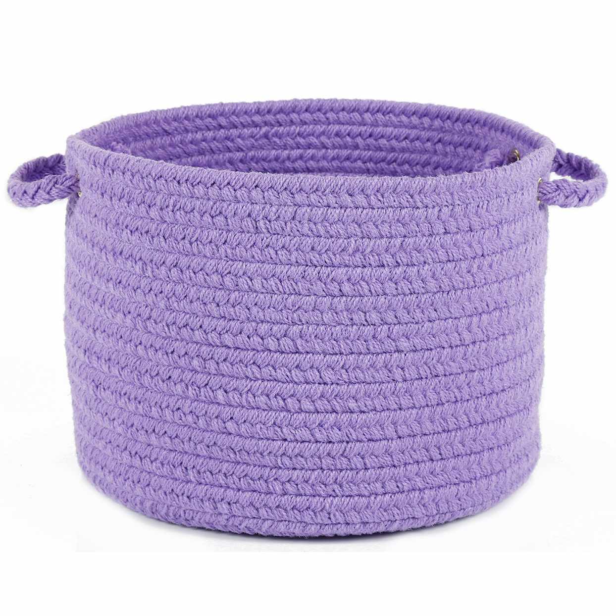 purple woven fabric basket with handles