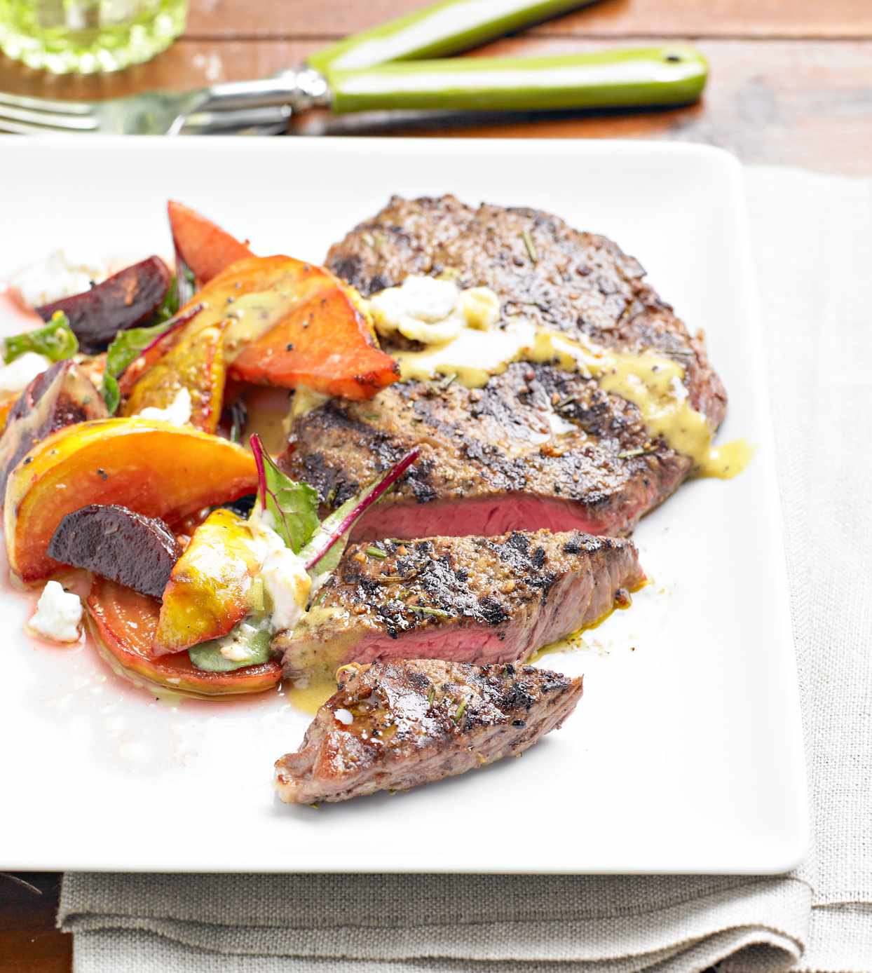 Peppered Steaks with Roasted Beets