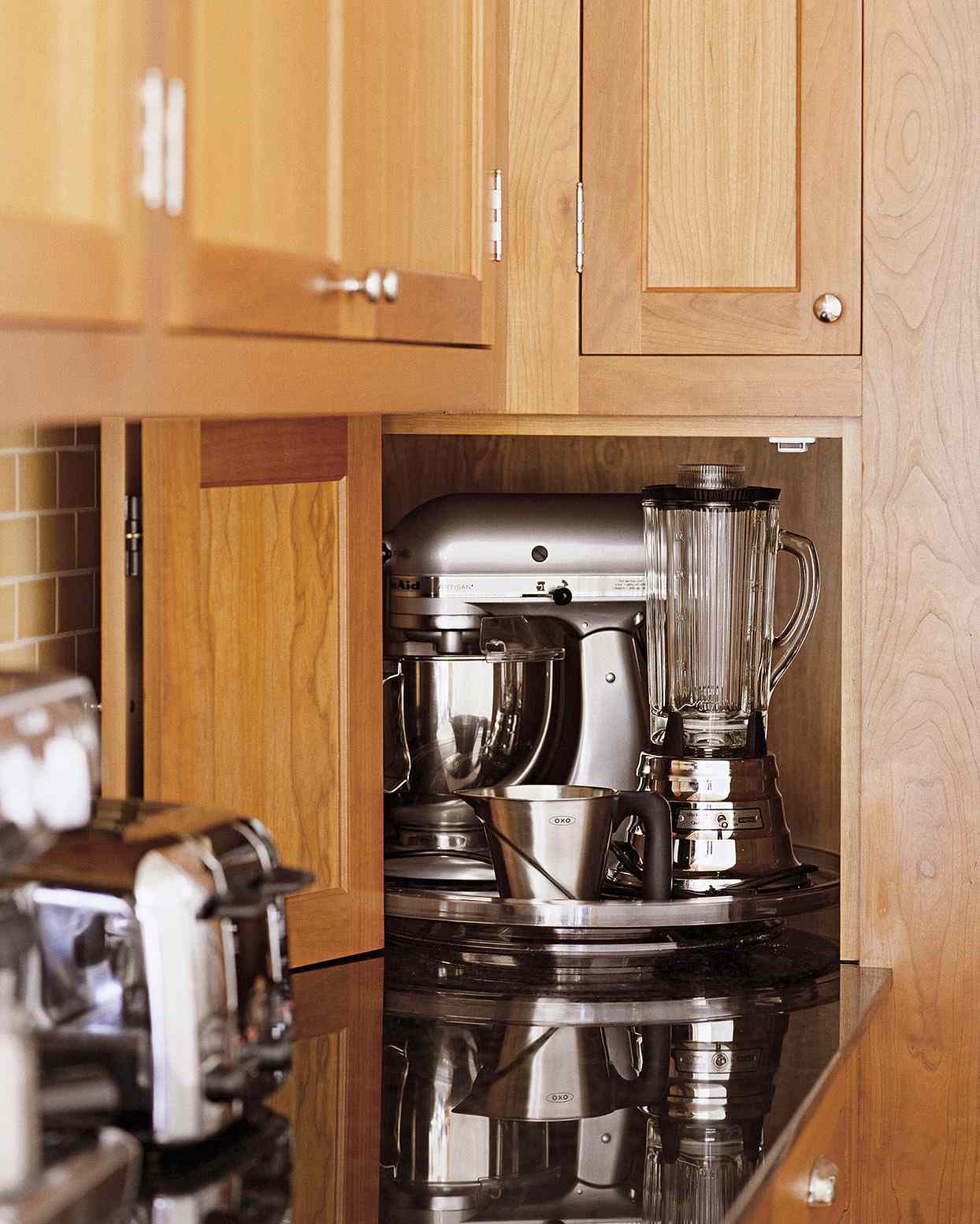 kitchen corner nook stainless steel small appliances stand mixer blender toaster
