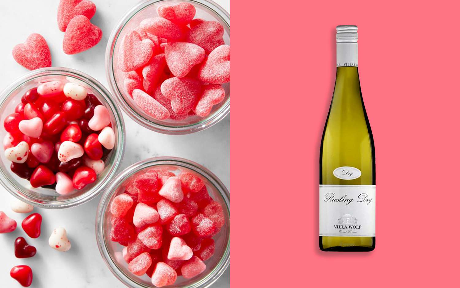 sour gummy heart candies and riesling wine for valentine's day candy and wine pairing