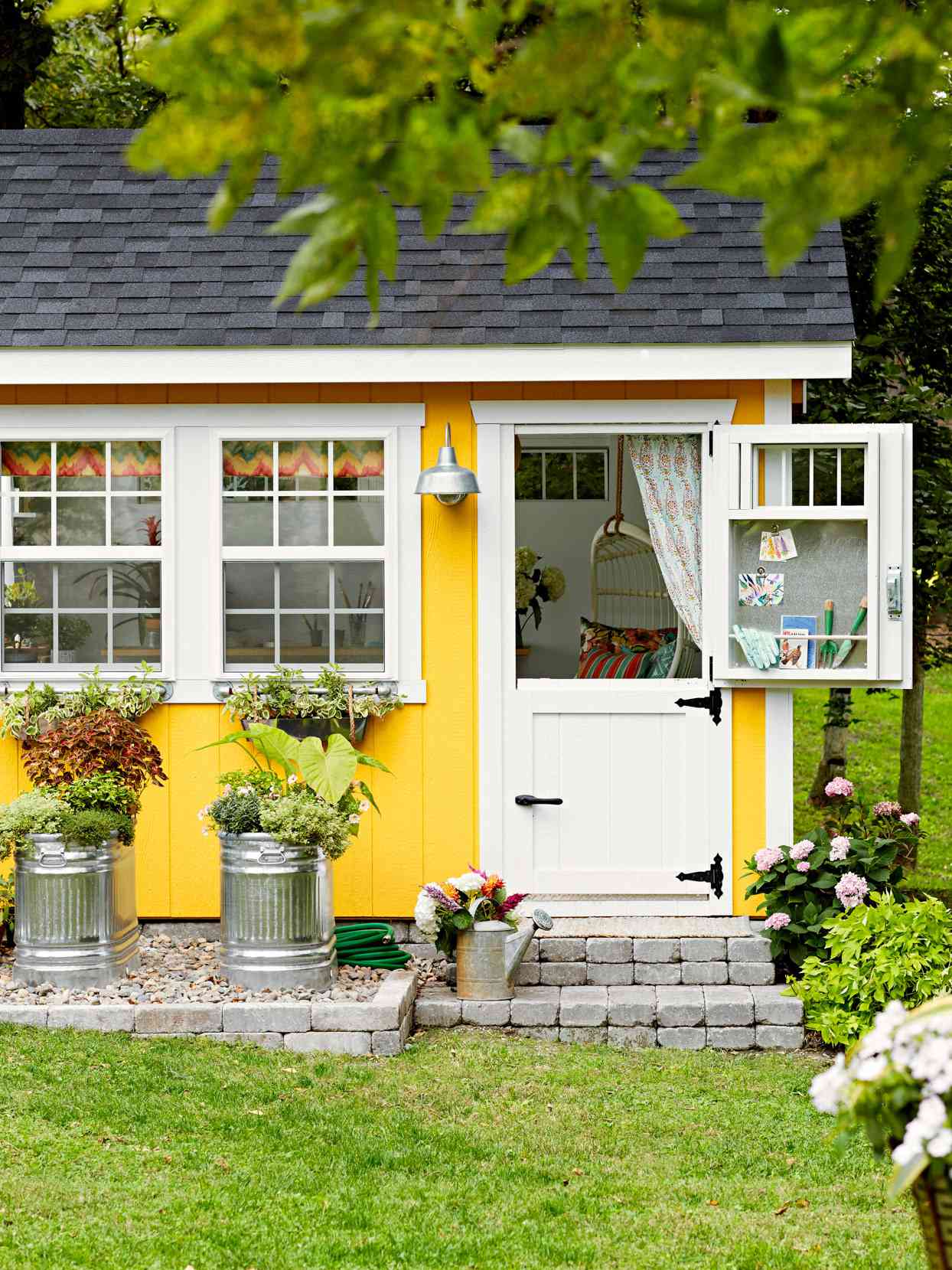 open window into yellow she shed
