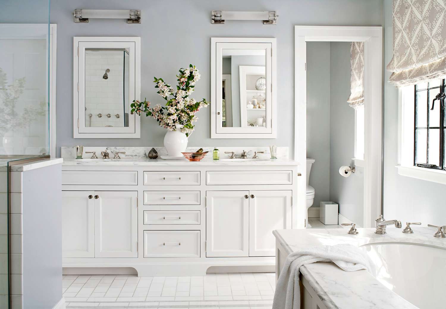 pewter and ivory elegant bathroom