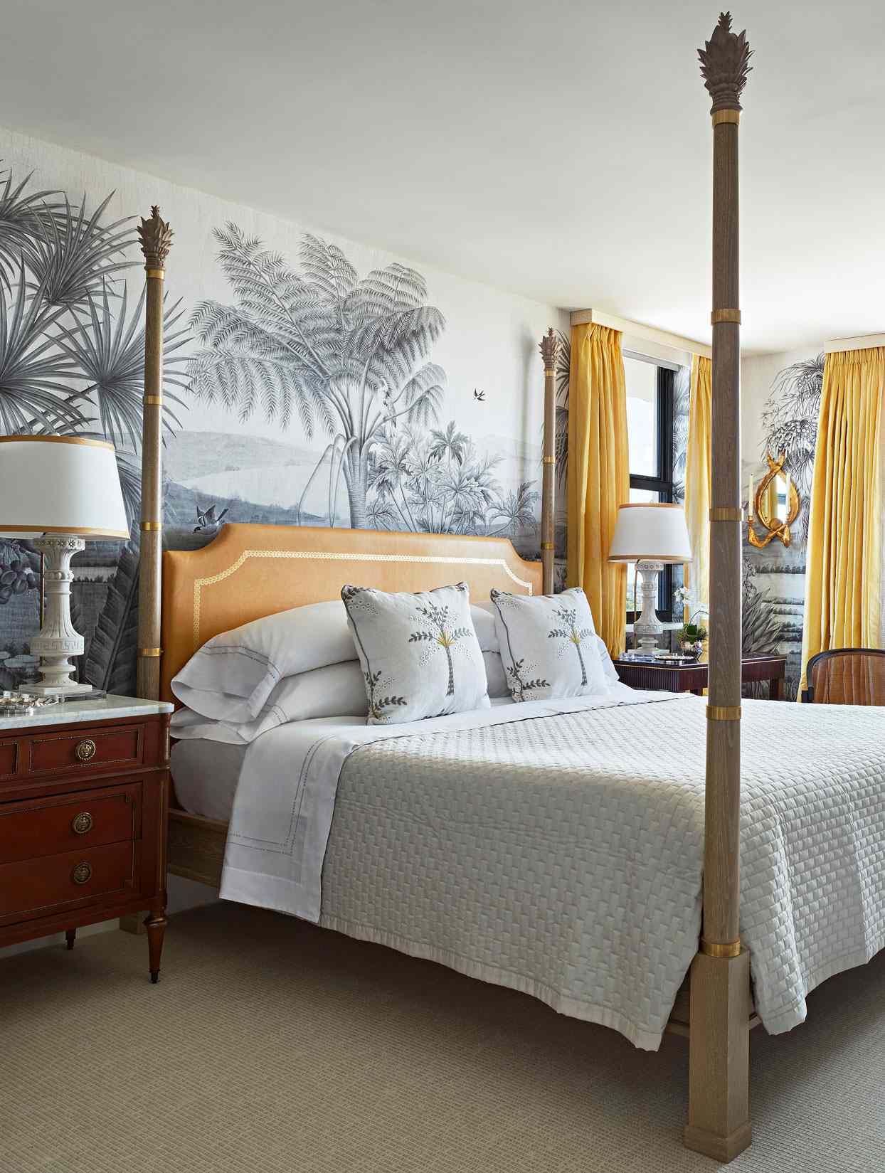 master bedroom scenic wallpaper bed