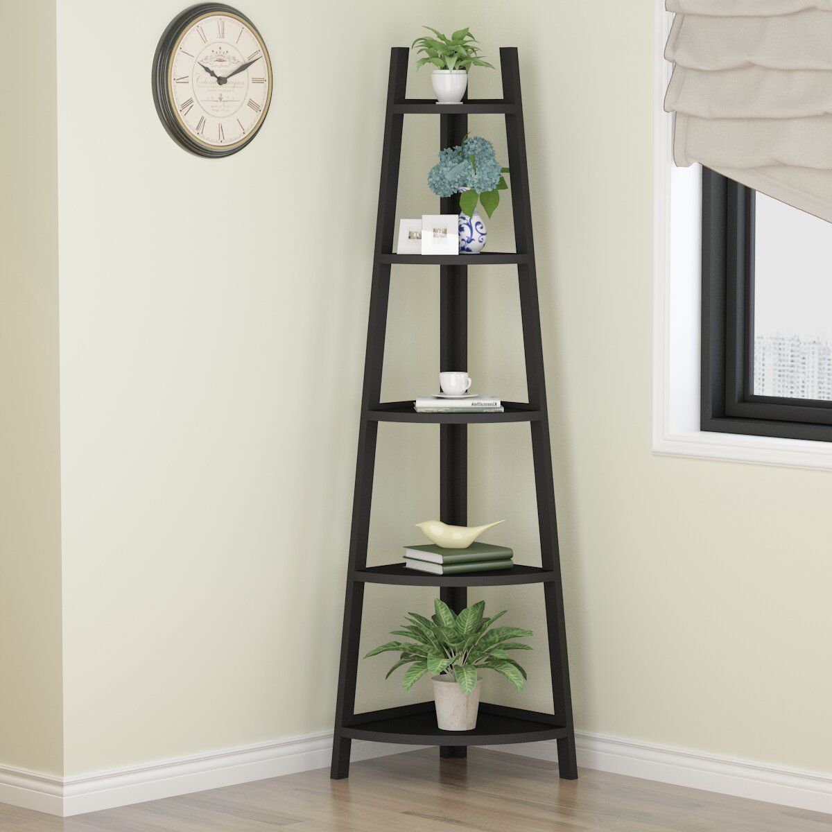 Tall corner plant stand with 5 shelves