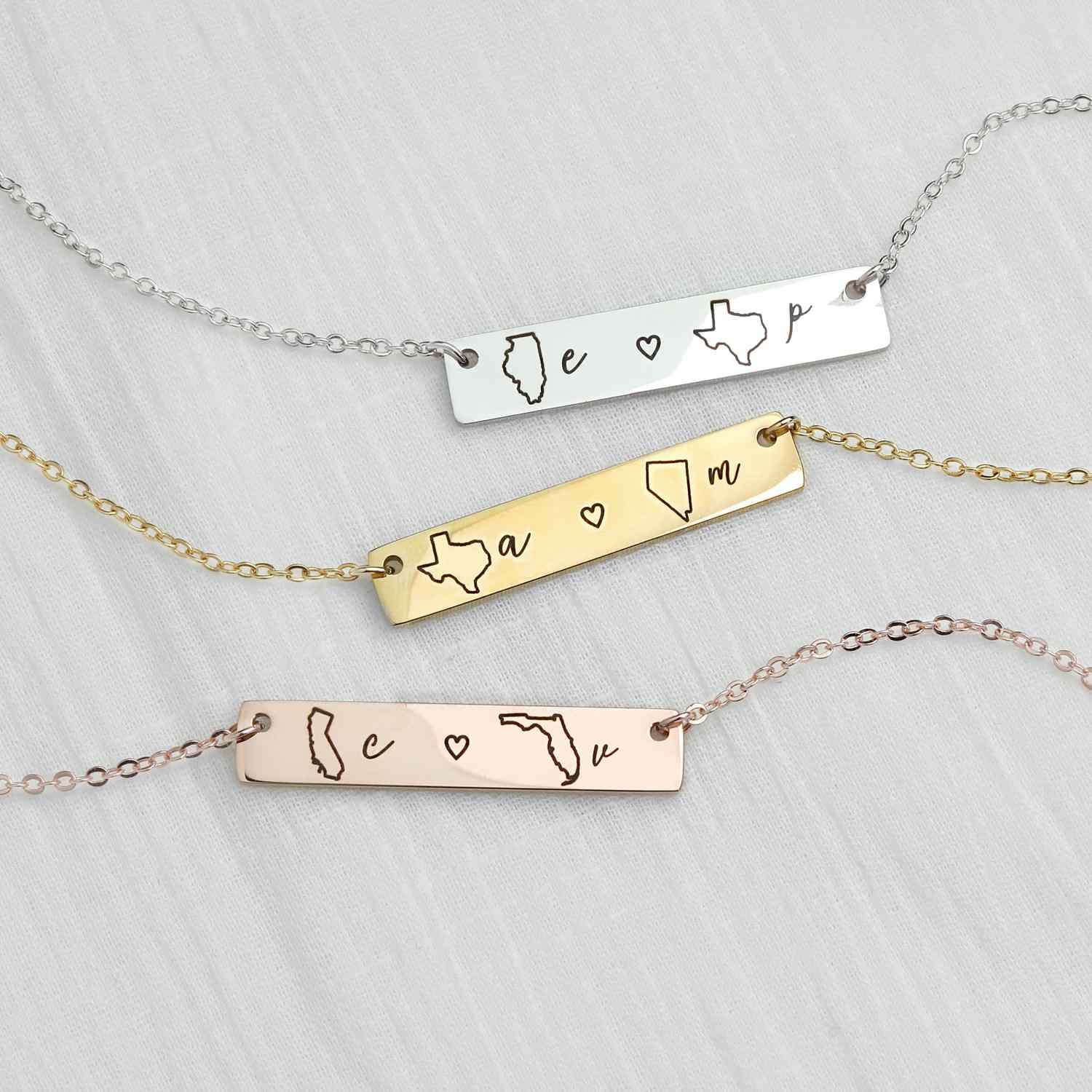 state necklace Sterling Silver bar necklace Long Distance Bar Necklace friendship necklace