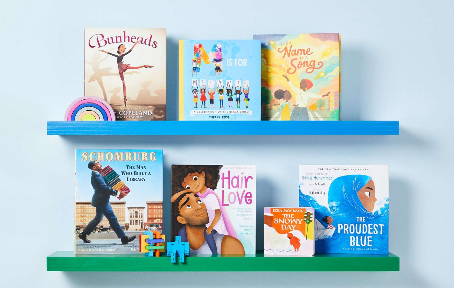 colorful bookshelf with children's books for Black History Month