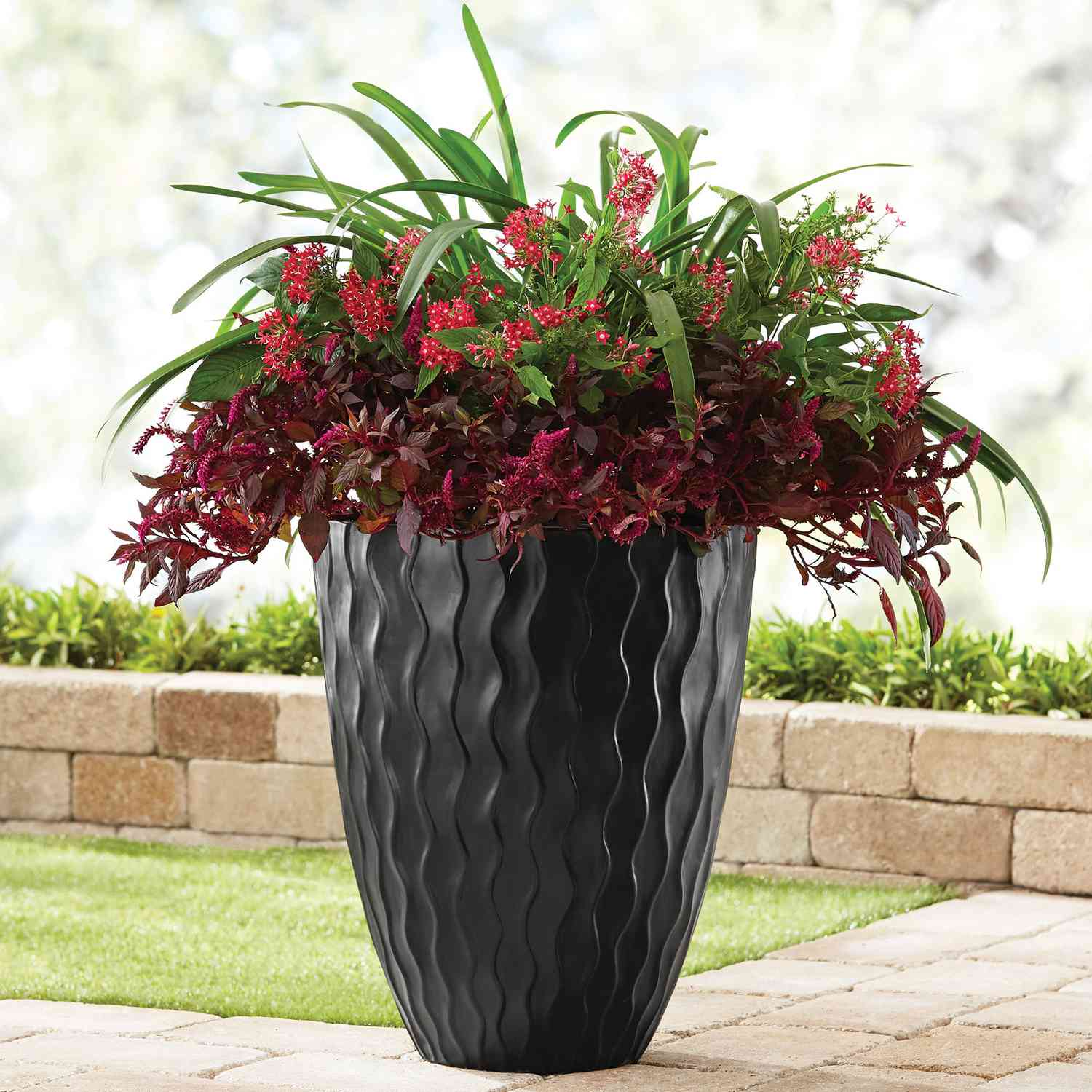 Black textured resin outdoor planter