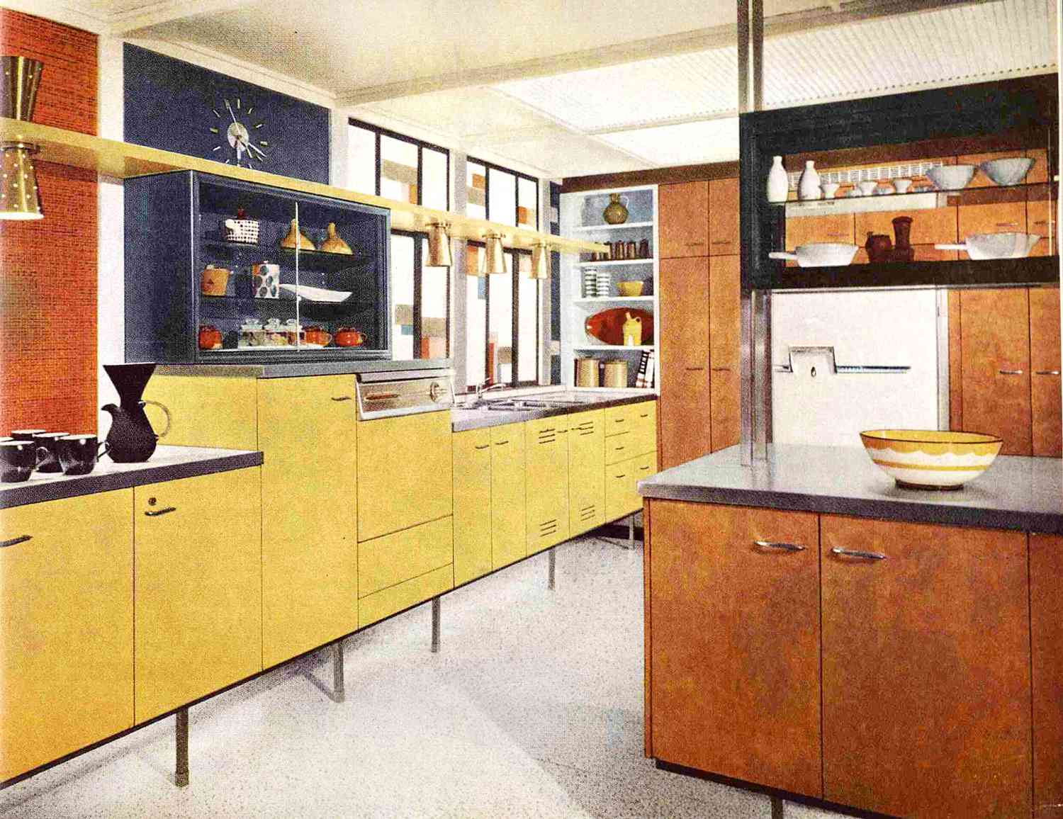 1950s bright yellow kitchen
