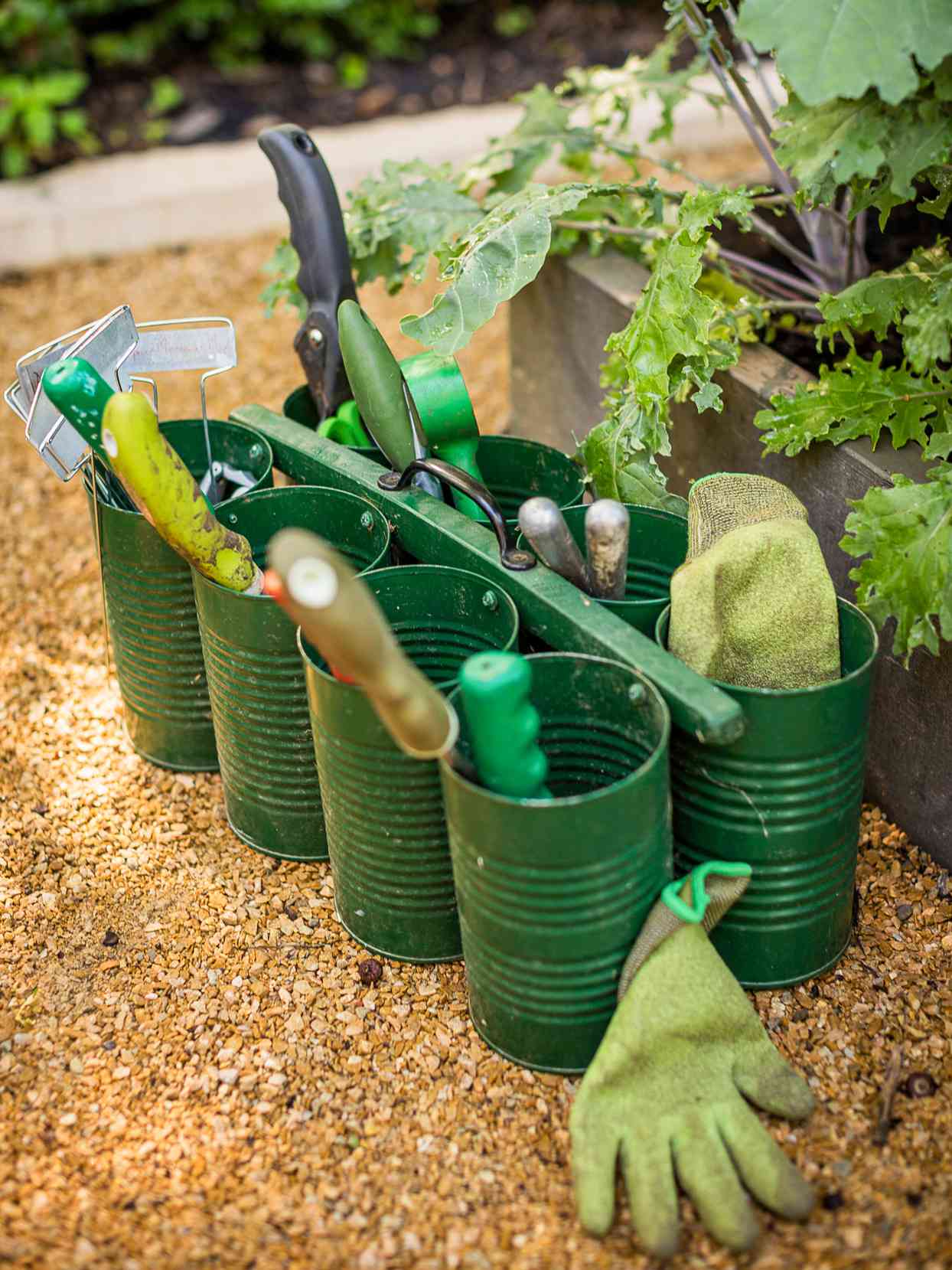 green portable gardening storage bin