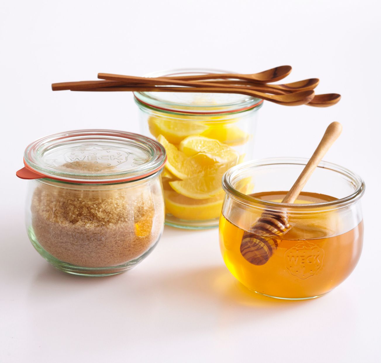 tea add-ins in glass containers