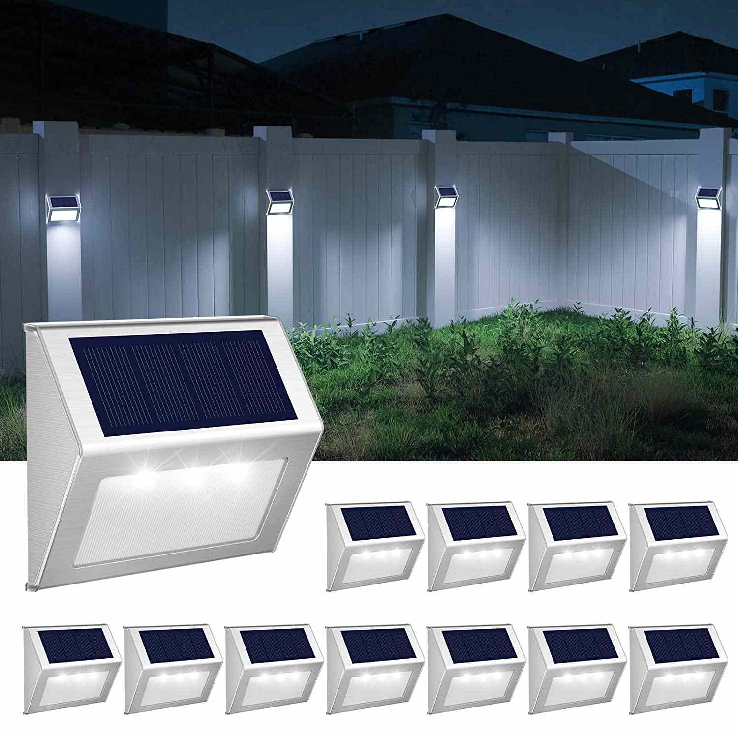 MEIHUA Floor Lights Outdoor Solar Ground Lights IP67 Waterproof LED Lamps Solar Powered Lights Scratch Resistant Solar Decking Lights for Garden Lawn Pond Pathway Step Driveway Daylight White 4pcs