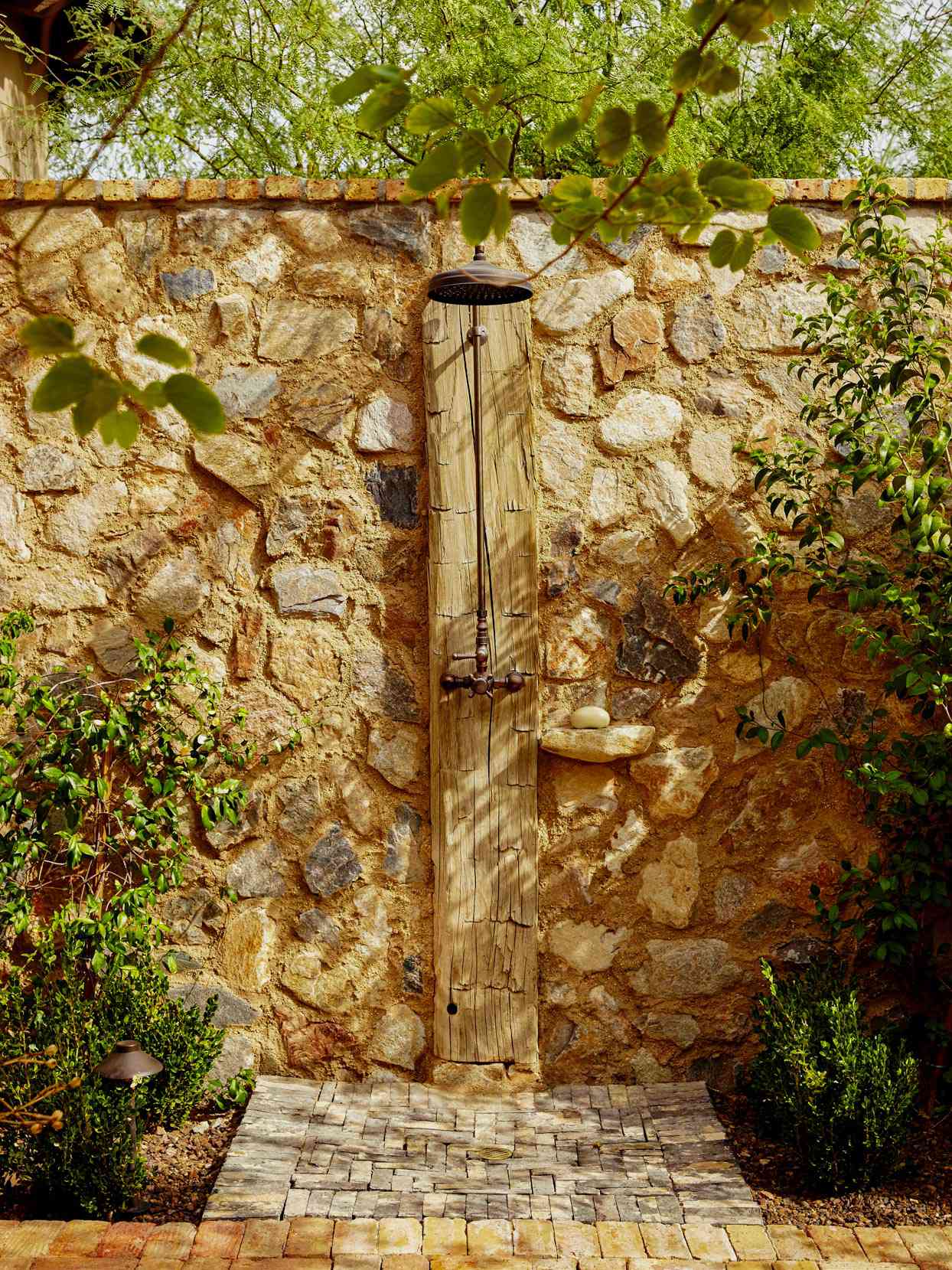 stone wall outdoor shower