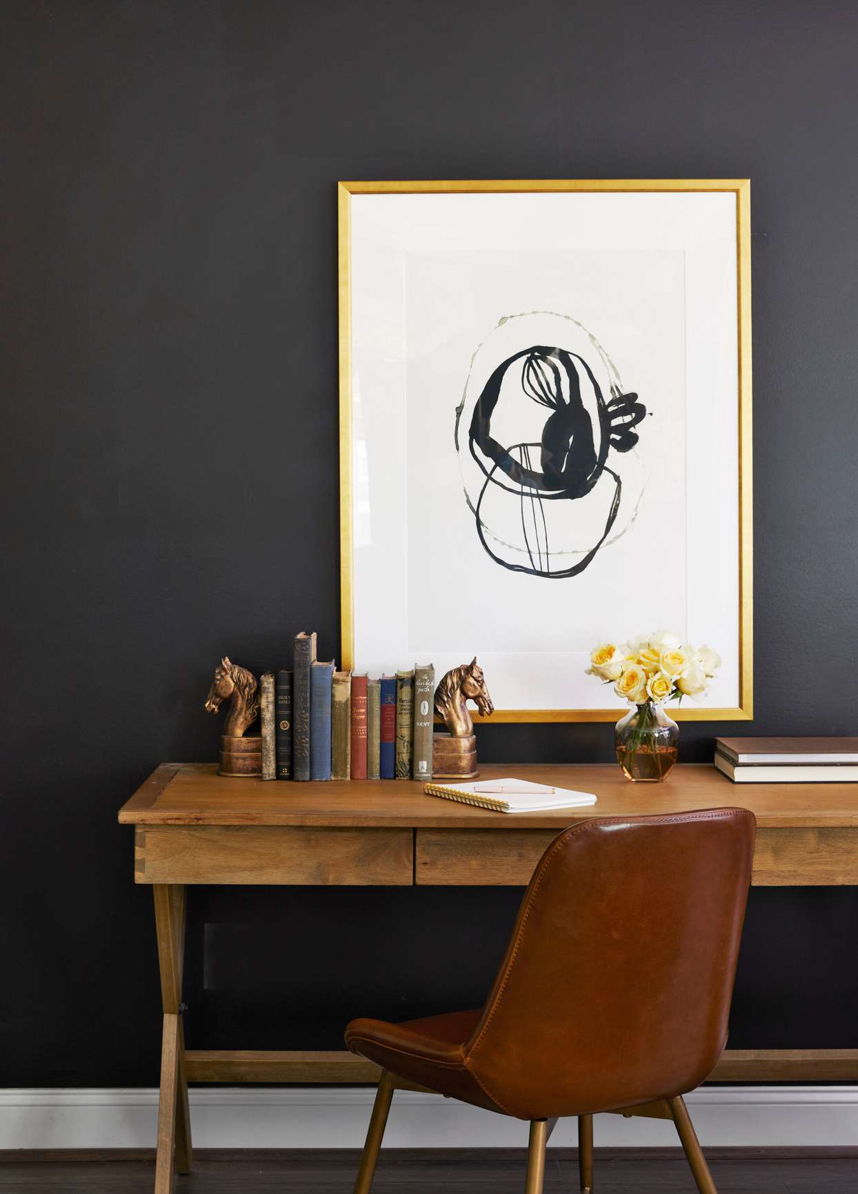 black wall with desk painting
