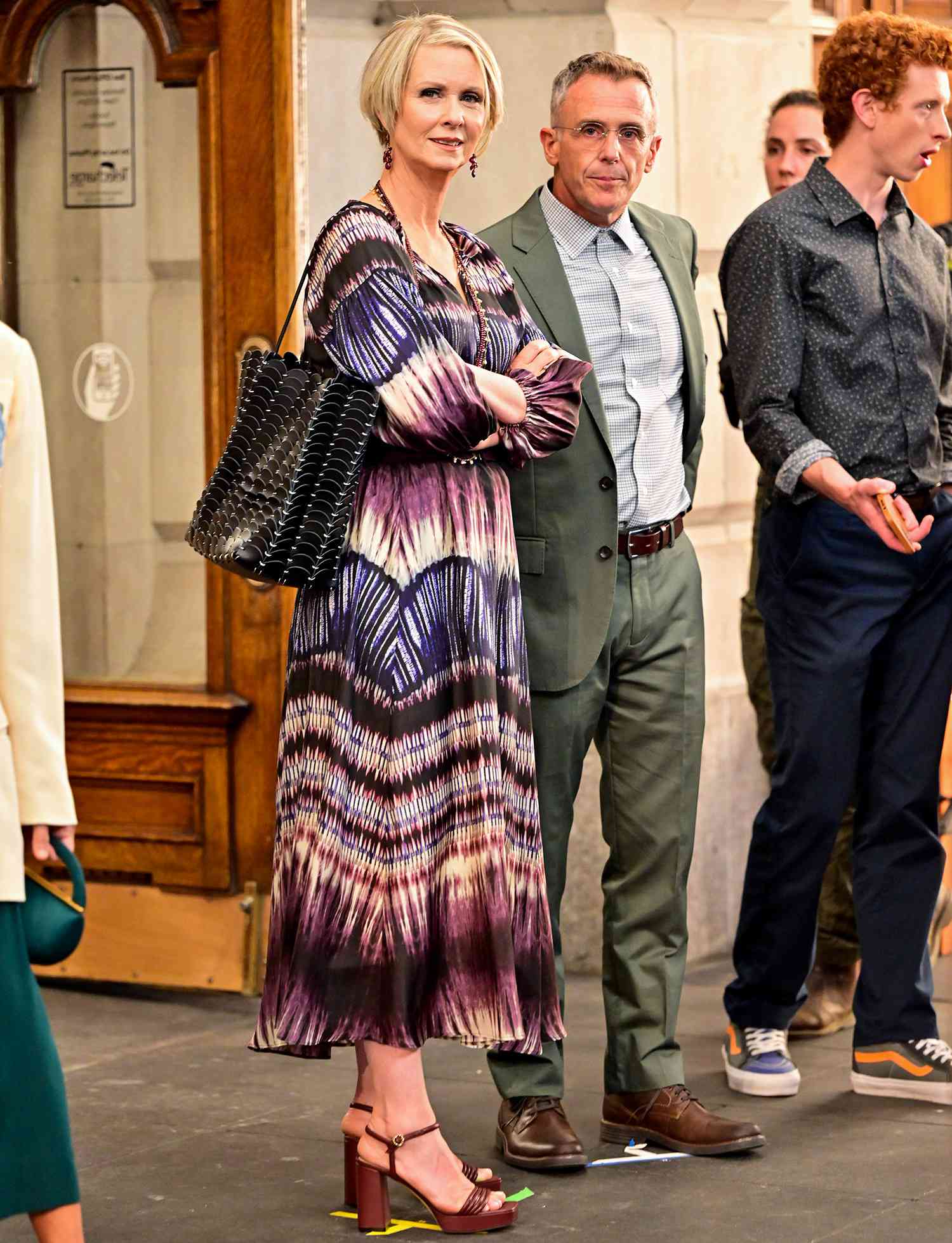 Cynthia Nixon and David Eigenberg seen on the set of "And Just Like That..." the follow up series to "Sex and the City" at the Lyceum Theater on July 24, 2021 in New York City.