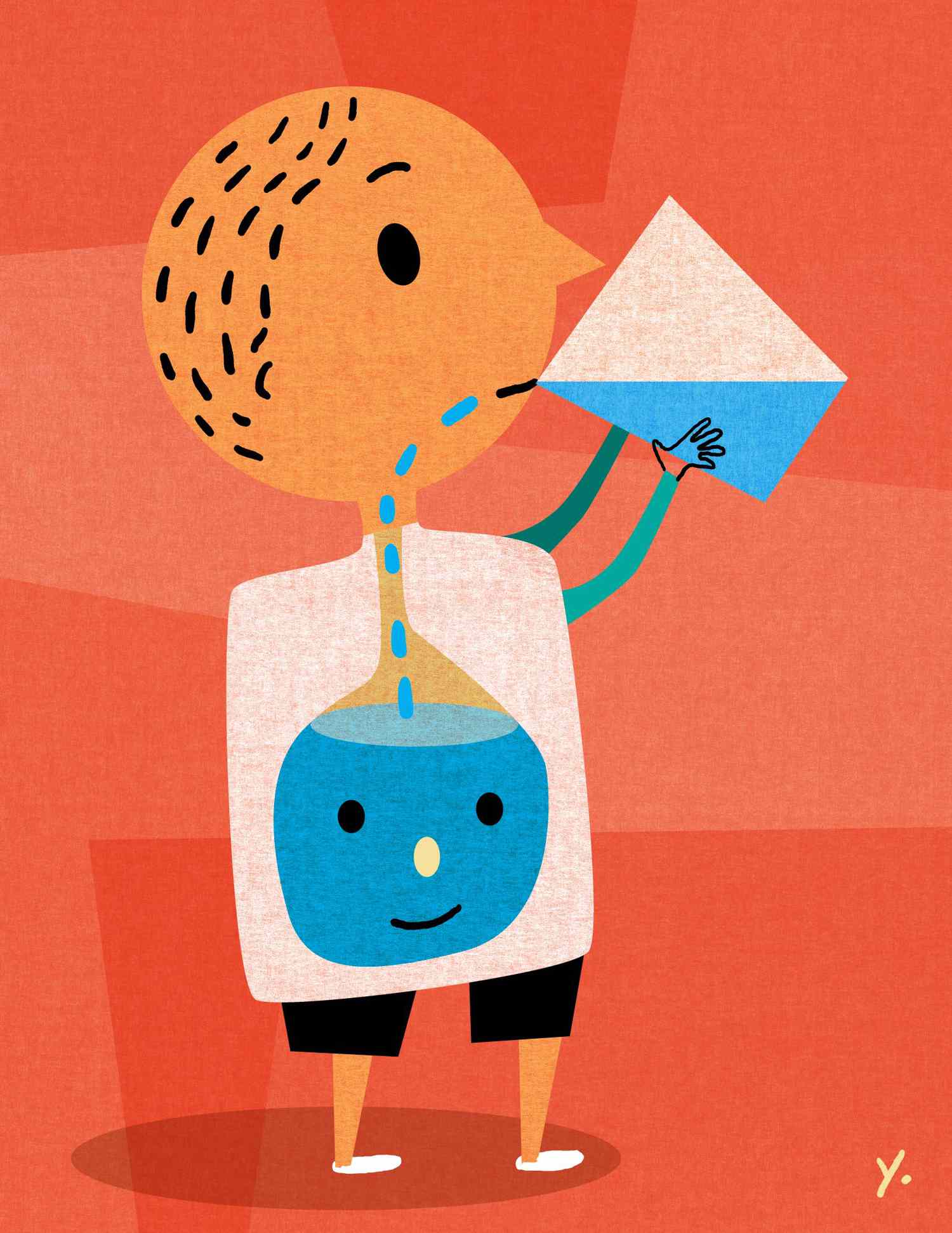 Illustration of a Sick Child Drinking Water to Stay Hydrated