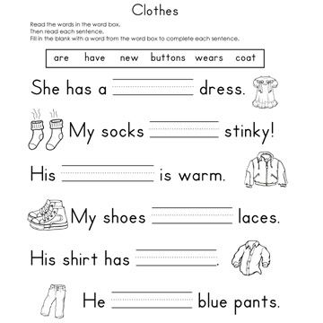 Clothes Fill-in-the-Blank Reading Worksheet