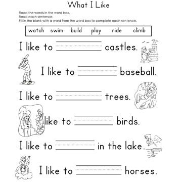 What I Like Fill-in-the-Blank Reading Worksheet
