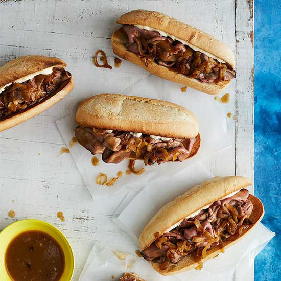 French Dip with Garlicky Mayo and Caramelized Onion Gravy recipe image